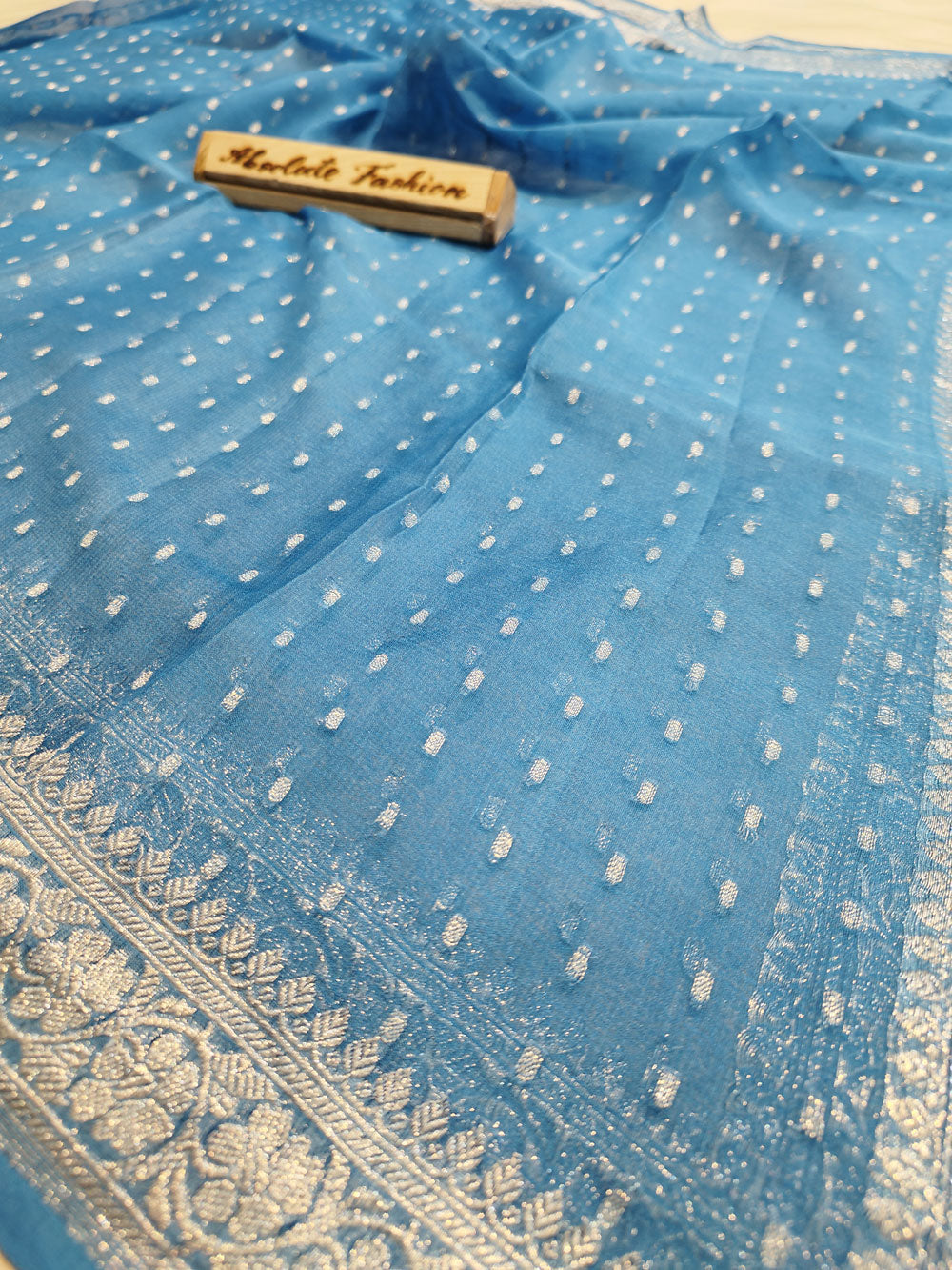 Pure Banarasi Khaddi Chiffon Dupatta Silver Zari with Small Butti