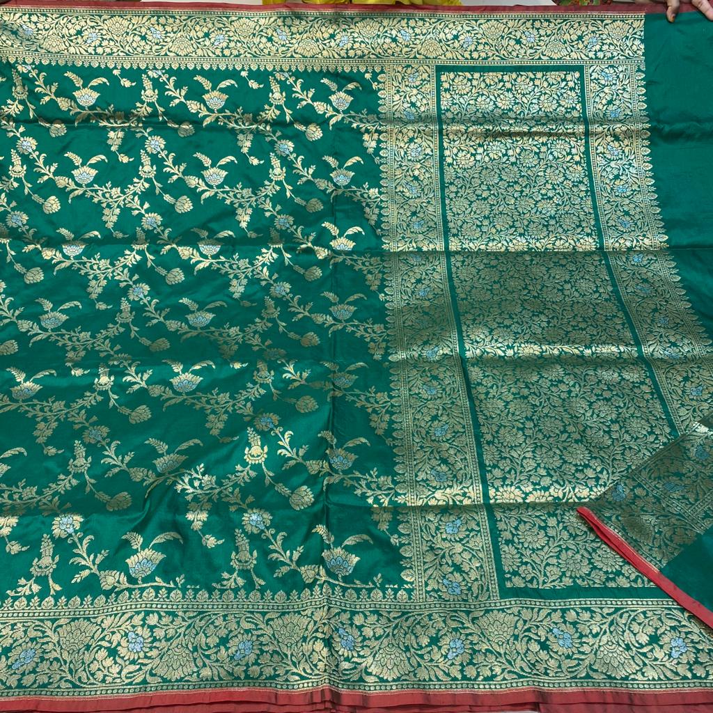 100% Pure Kataan Silk Allover Jaal Cutwork Weaving Sona Rupa Jangla Sarees