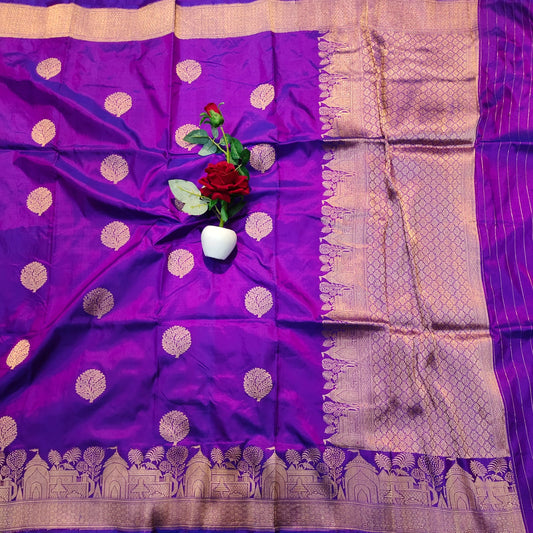 100% Pure Katan Silk Kadwa Buti Sona Zari Weaving Saree