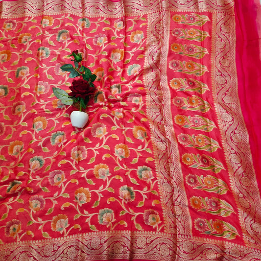 100% Pure Banarasi Georgette Lacha Weaving Saree