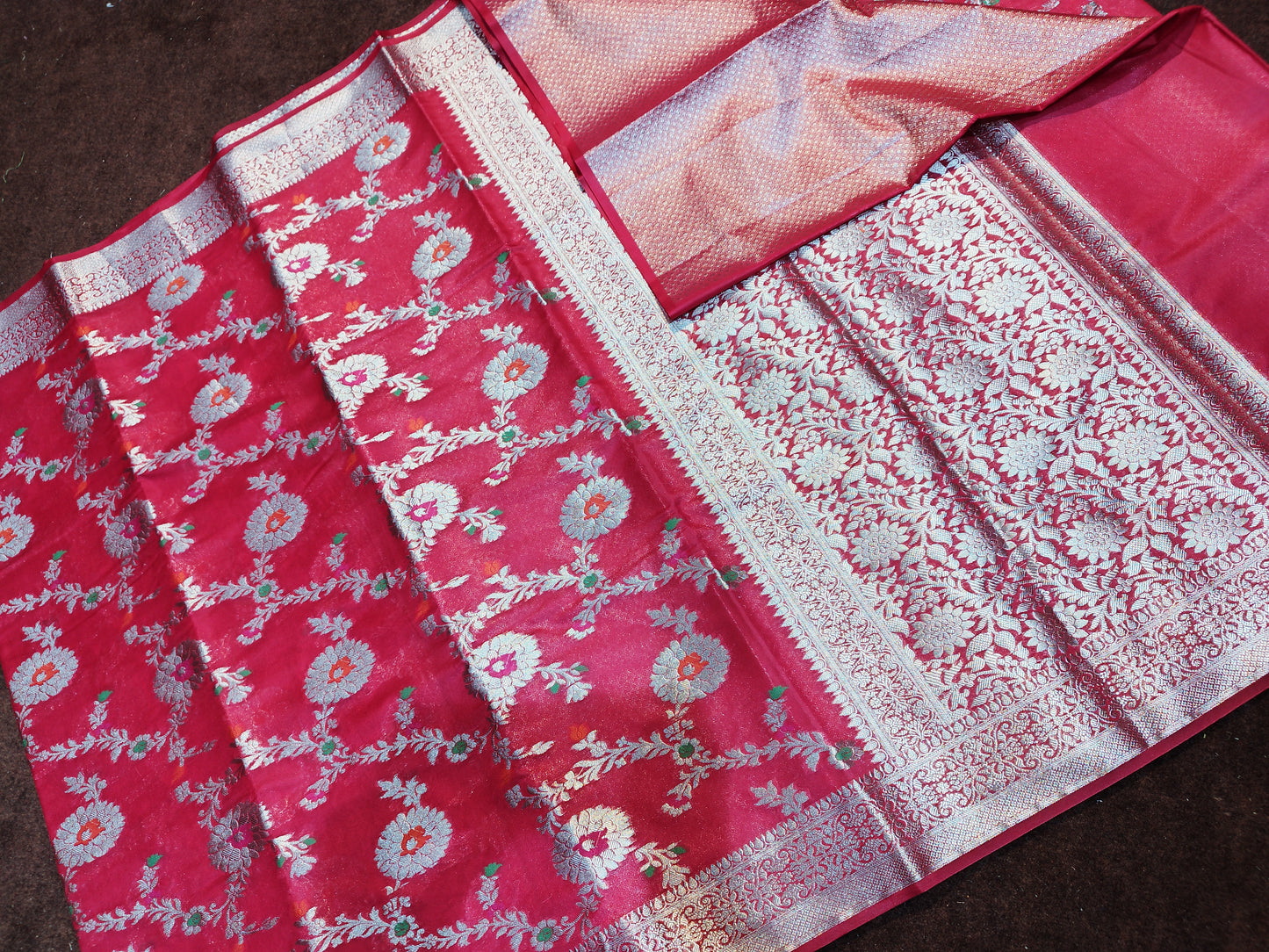 Semi Silk Handloom Meena Weaving with Silver Zari Jangla Saree