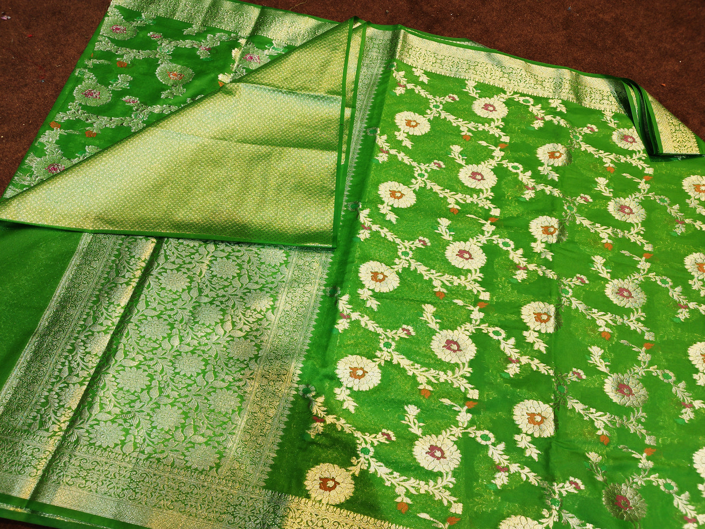 Semi Silk Handloom Meena Weaving with Silver Zari Jangla Saree