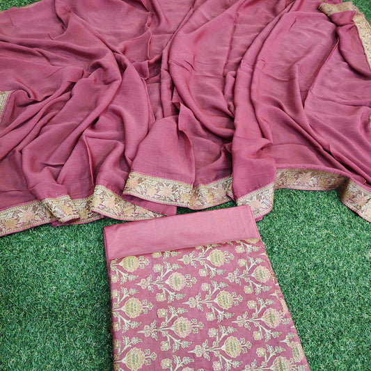 Banarasi Cotton Silk Suit Alfi Zari and Thread Weave Gazri Color