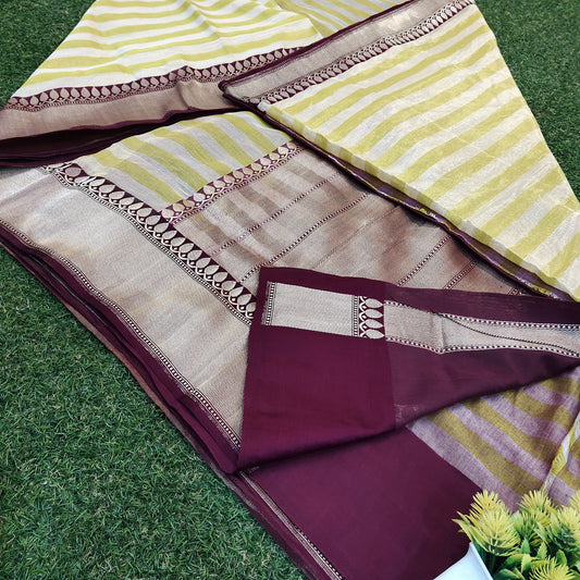 Banarasi Handloom Weaving Katan Tissue Silk Purple multi Color Saree