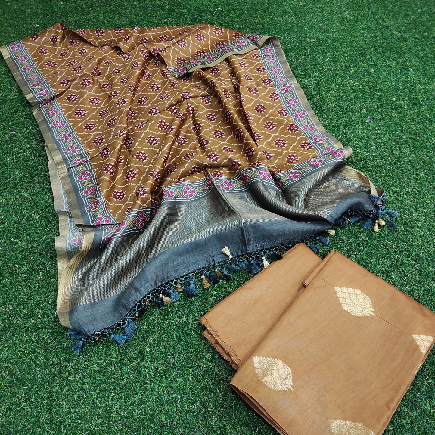 Pure Chendari Cotton Munga Suit with Dupatta Mustured Color