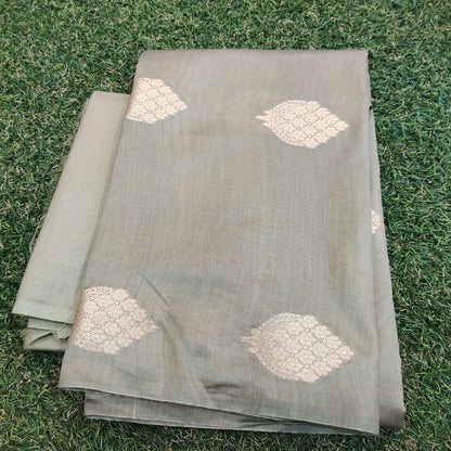 Pure Chendari Cotton Munga Suit with Dupatta Light Grey Color